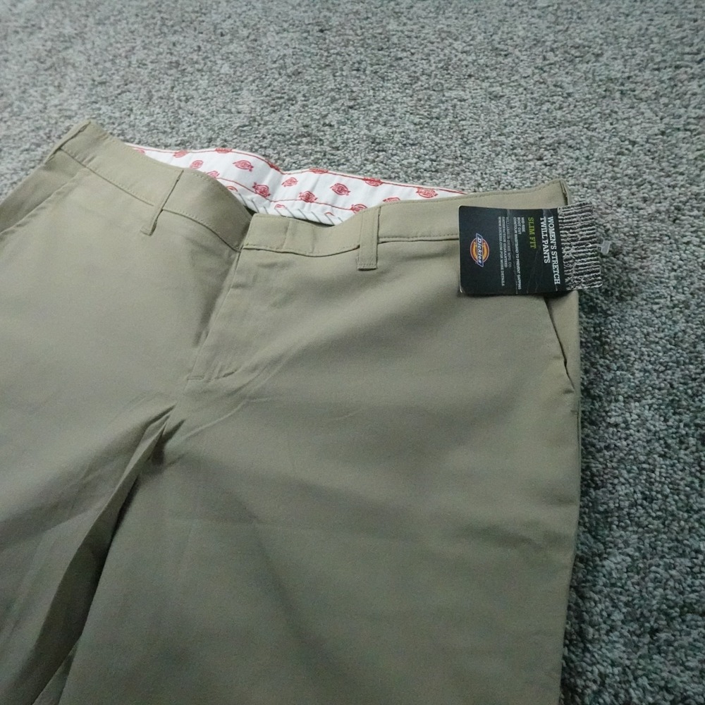 NEW Dickies Pants Womens 14 Beige Tan Khaki Stretch Twill Slim Fit Boot Cut Work